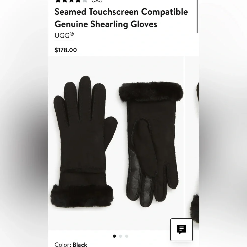 UGG Seamed Touchscreen Compatible Genuine Shearling Gloves black  $178 NEW